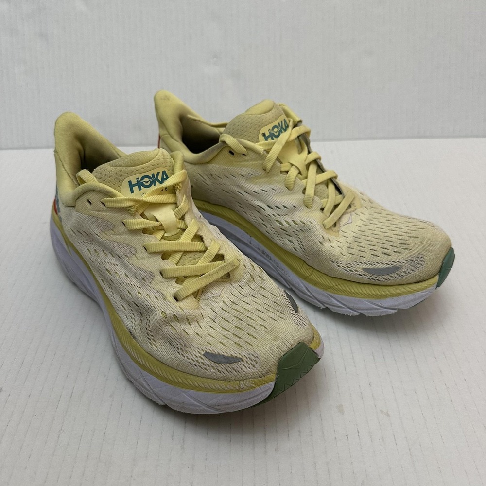 Hoka One One Clifton 8 Running Shoes Womens Size 6 Yellow Orange Green Mesh